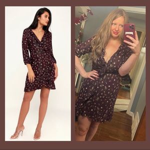 Lulus Plum Purple Print Ruffled Wrap Dress